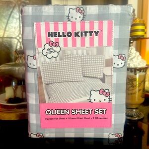 NEW Hello Kitty Queen size sheet set grey check